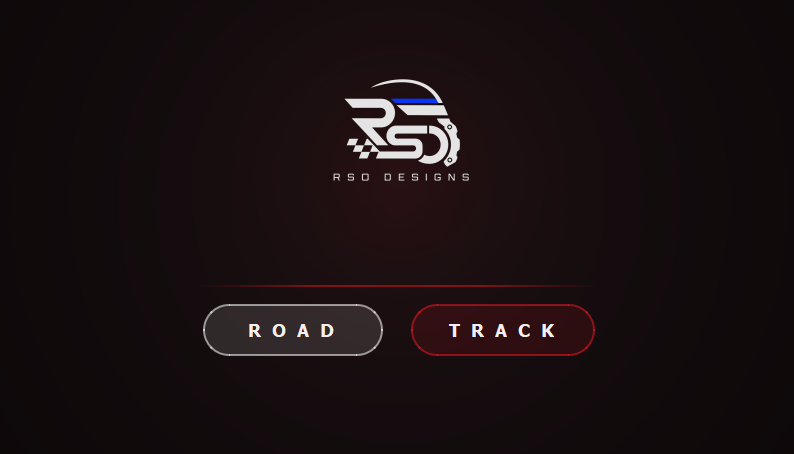 Onboarding menu screen allowing driver to select between Road Mode and Track Mode